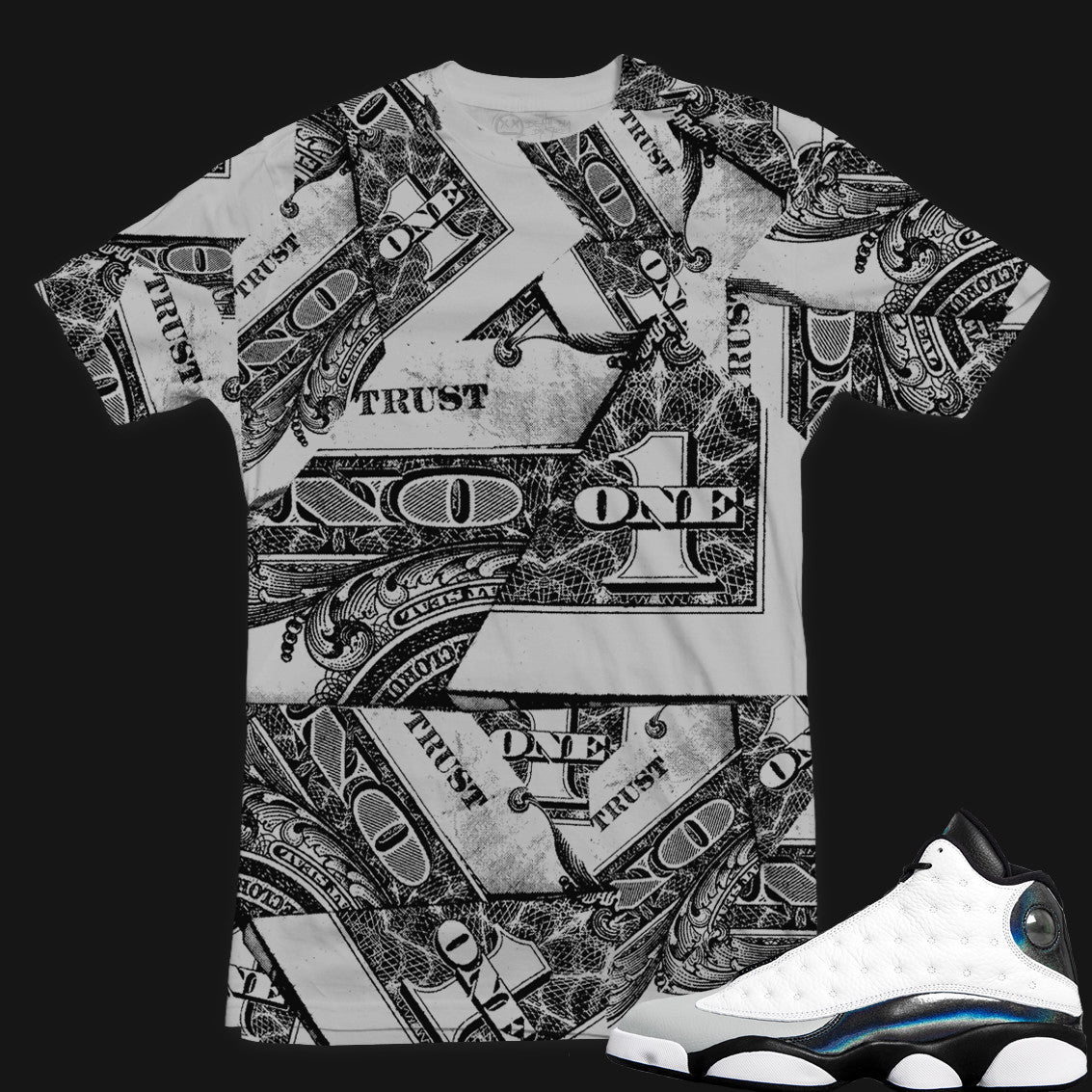 Jordan 10 Bulls Over Broadway Sneaker Tee | Trust No One | Grey | X-LARGE