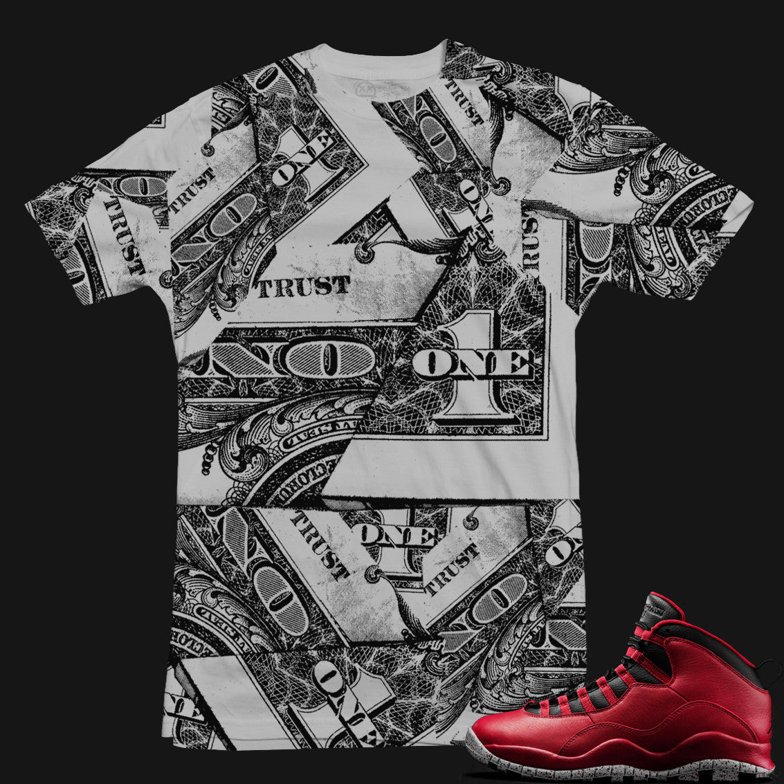 Jordan 10 Bulls Over Broadway Sneaker Tee | Trust No One | Grey | X-LARGE