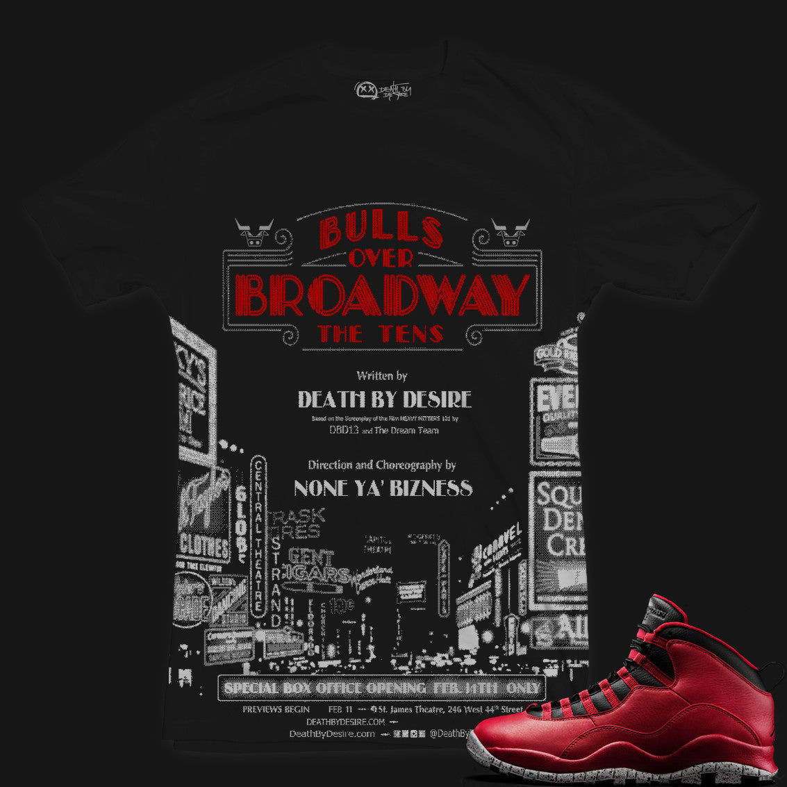 Jordan 10 Bulls Over Broadway Sneaker Tee | Black | 2X-LARGE