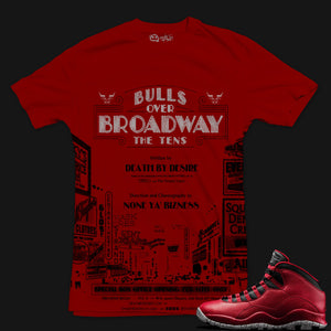Jordan 10 Bulls Over Broadway Sneaker Tee | Red | MEDIUM