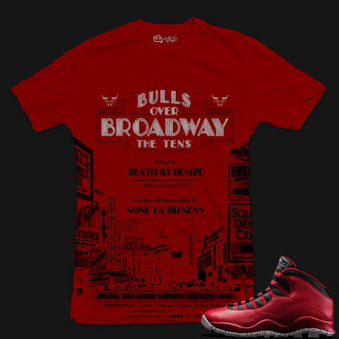 Jordan 10 Bulls Over Broadway Sneaker Tee | Red | 2X-LARGE