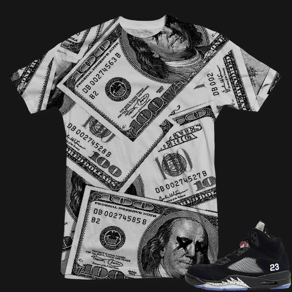 Jordan 5 Metallic matching Benjamins Sneaker Tee | Black