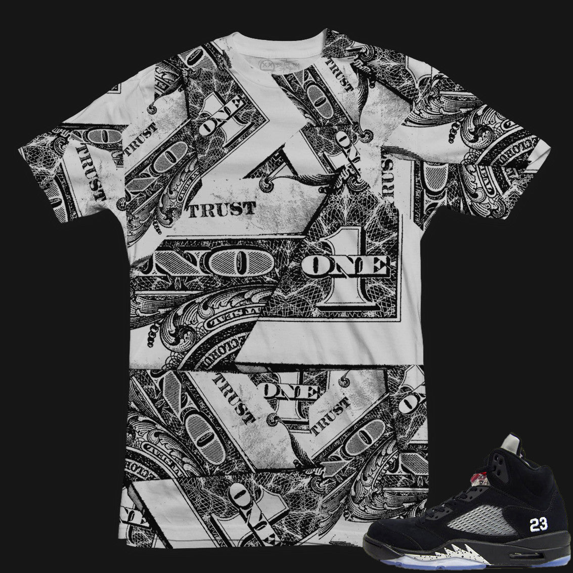 Jordan 5 Metallic Matching Sneaker Tee | Trust No One | Black