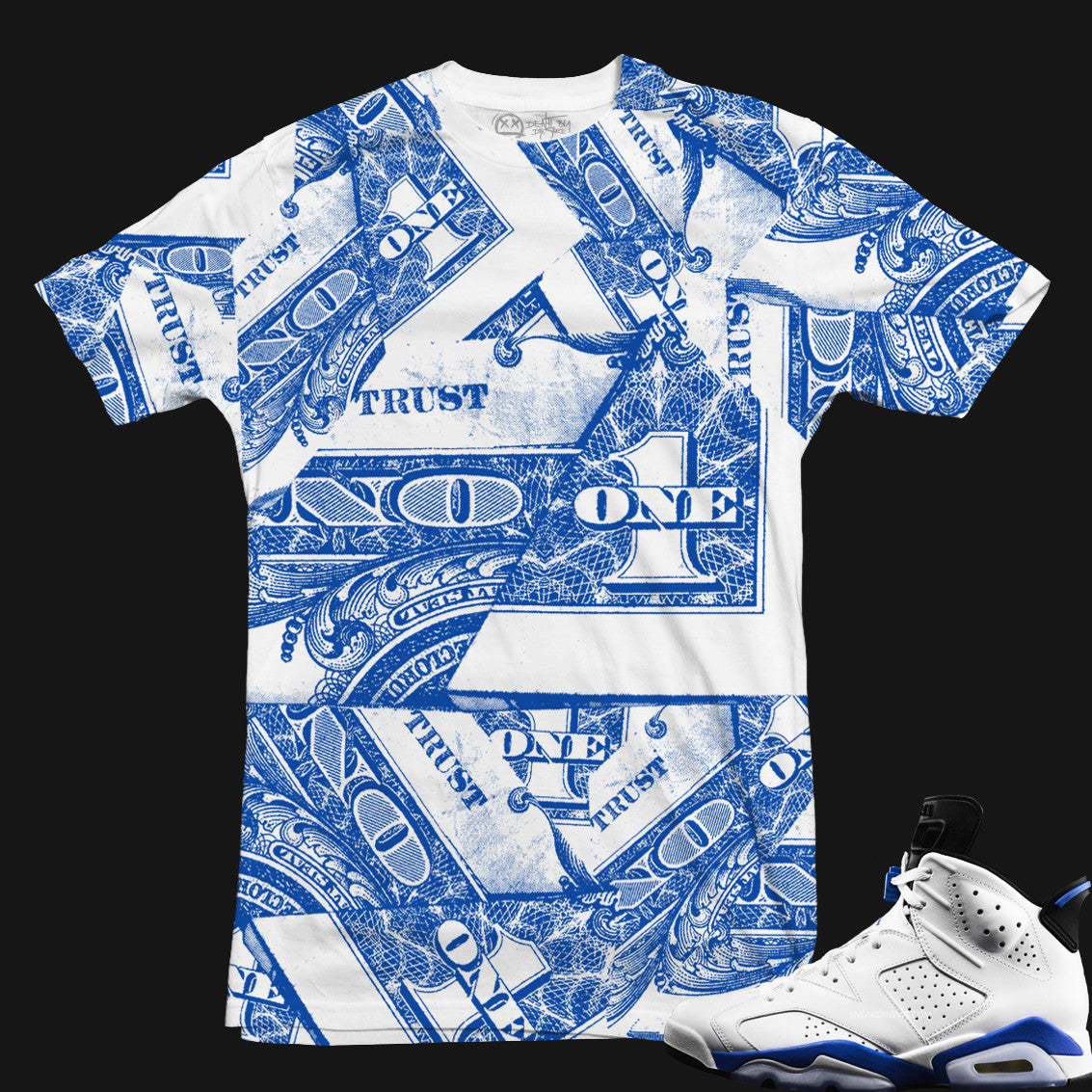 Jordan 6 Sport Blue Sneaker Tee | Trust No One | MEDIUM